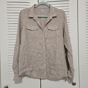 Pure Collection Pure Linen Long Sleeve Shirt Light Beige Size 8/10 #186
